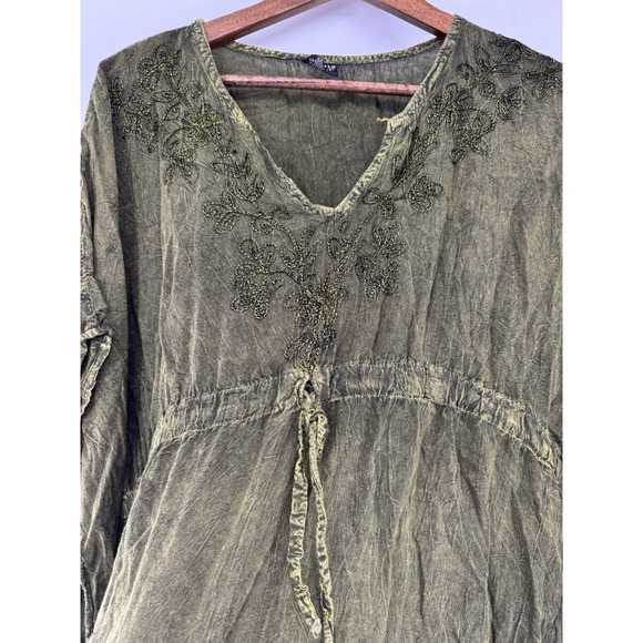 Tie Dye Poncho Top embroidered Green Festival Boho Hippie Beach coverup goblin - Picture 6 of 9